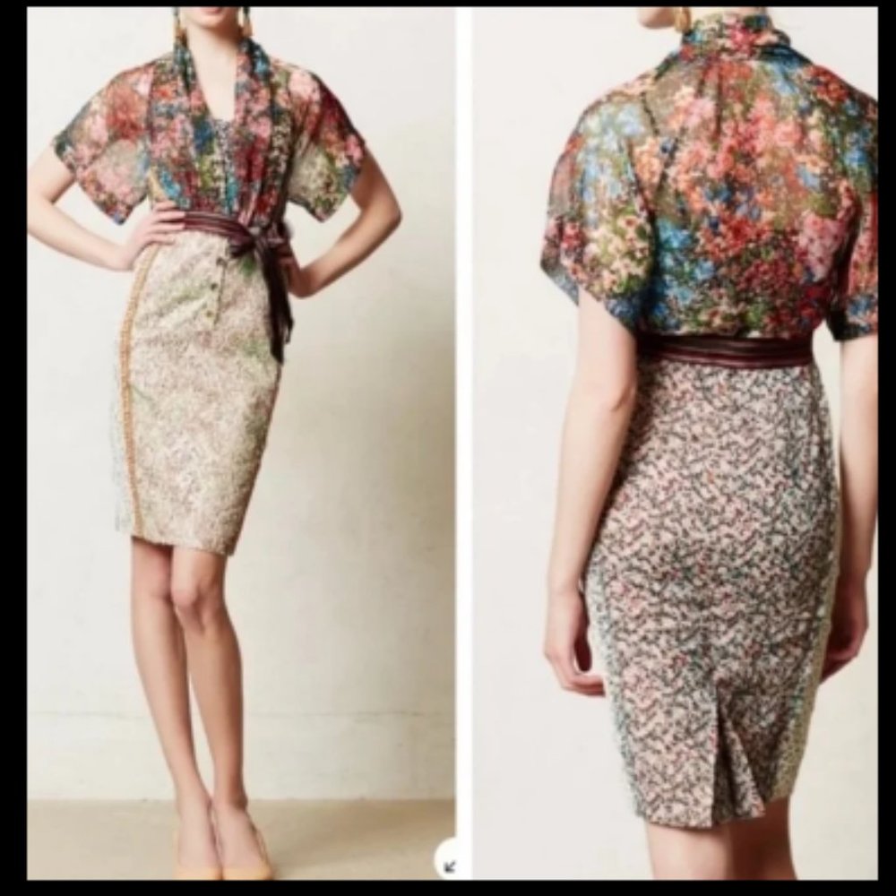 Byron Lars Lana Sheath Floral Lace Dress Mixed Media Sequins Size 2 Rare find